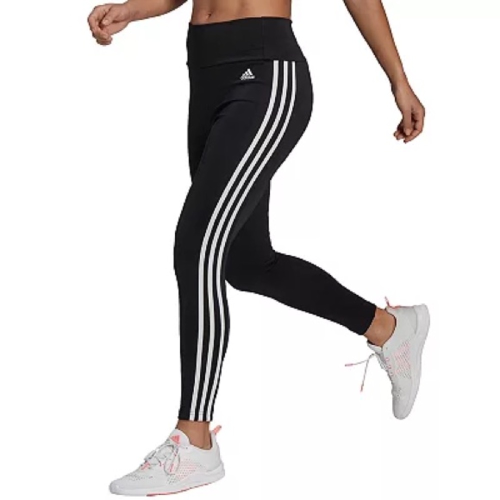 Adidas Climalite High Rise Leggings Black w/ 3 White Stripes Women's